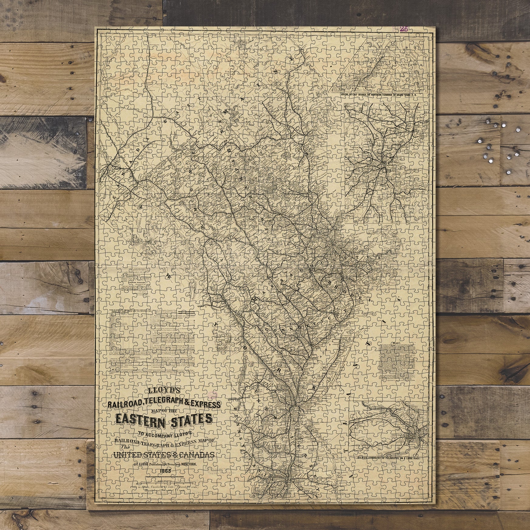 1000 Piece Jigsaw Puzzle 1863 Map New England Lloyd's railroad, telegraph & express of