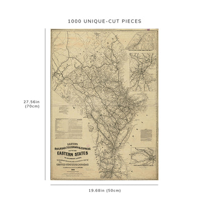 1000 Piece Jigsaw Puzzle: 1863 Map New England Lloyd's railroad, telegraph & express of
