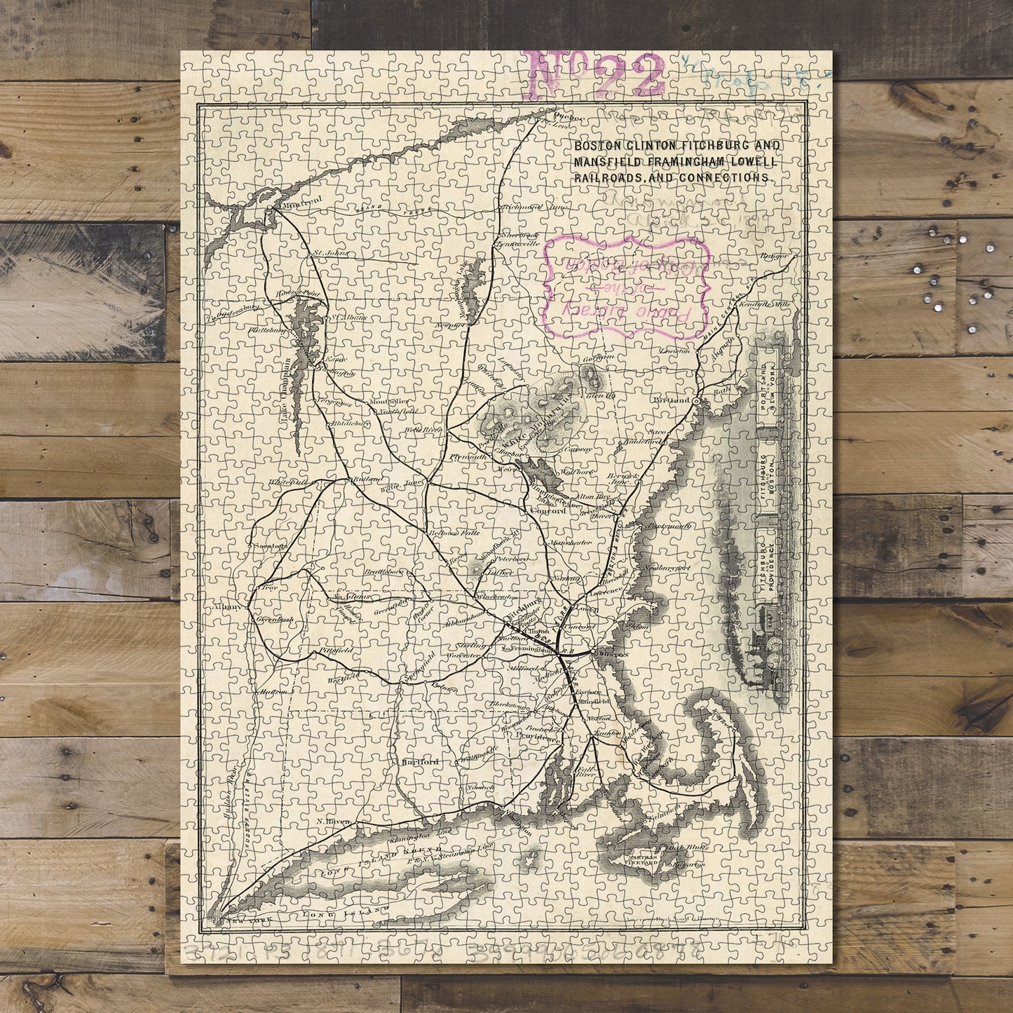 1000 Piece Jigsaw Puzzle 1870–1879 Map New England Boston Clinton Fitchburg 