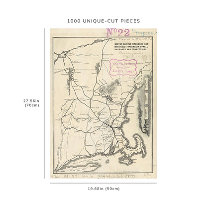 1000 Piece Jigsaw Puzzle: 1870–1879 Map New England Boston Clinton Fitchburg
