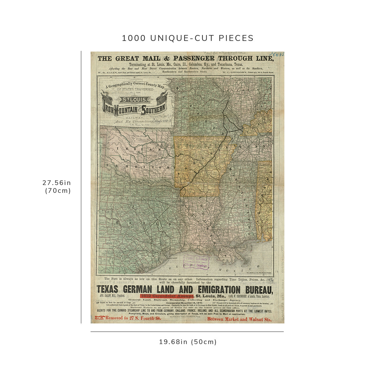 1000 Piece Jigsaw Puzzle: 1880–1889 Map Southwest A geographically correct county
