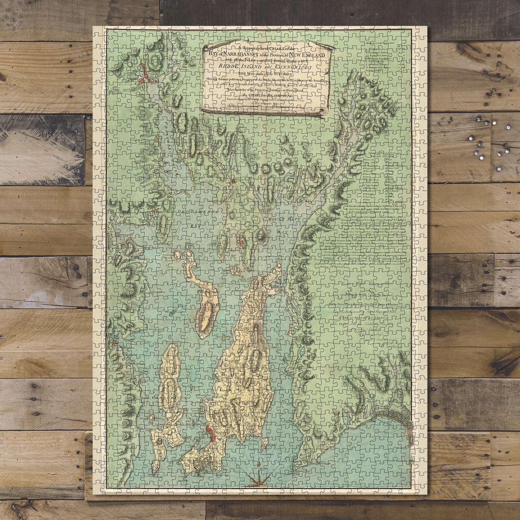 1000 Piece Jigsaw Puzzle 1777 Map Rhode Island | Bristol | Narragansett Bay A topograph