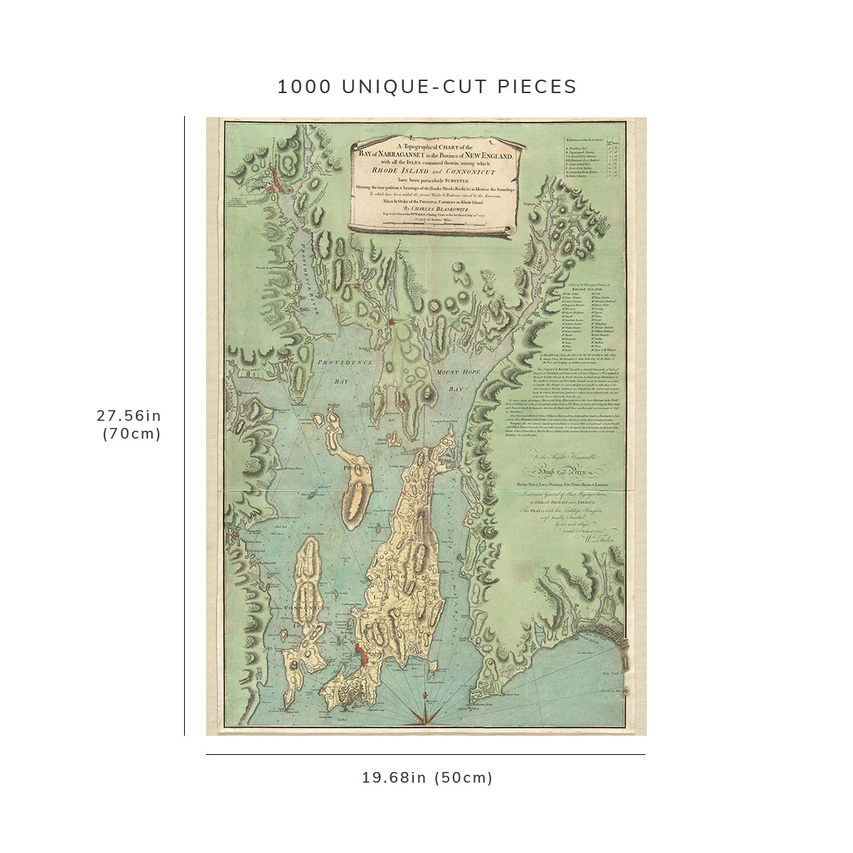1000 Piece Jigsaw Puzzle: 1777 Map Rhode Island | Bristol | Narragansett Bay A topograph