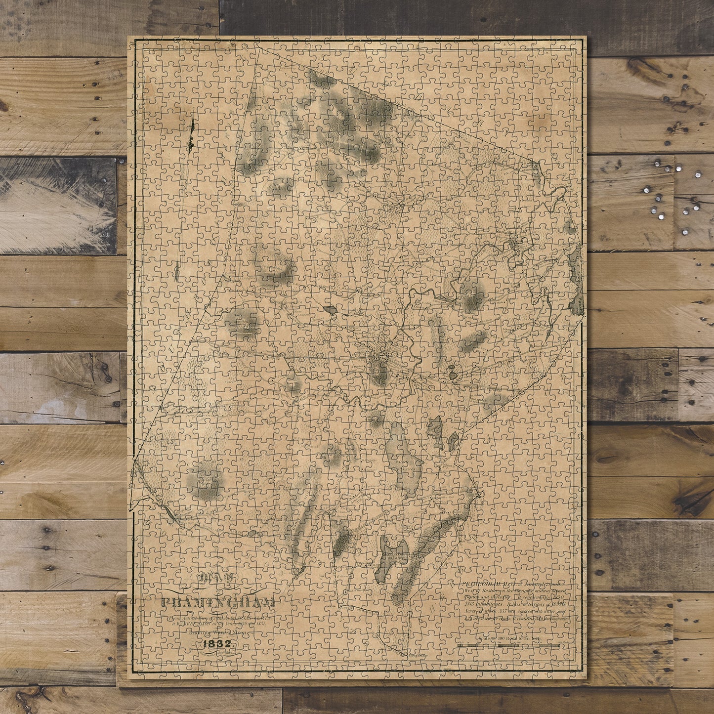 1000 Piece Jigsaw Puzzle 1832 Map | Middlesex | Framingham from actual survey