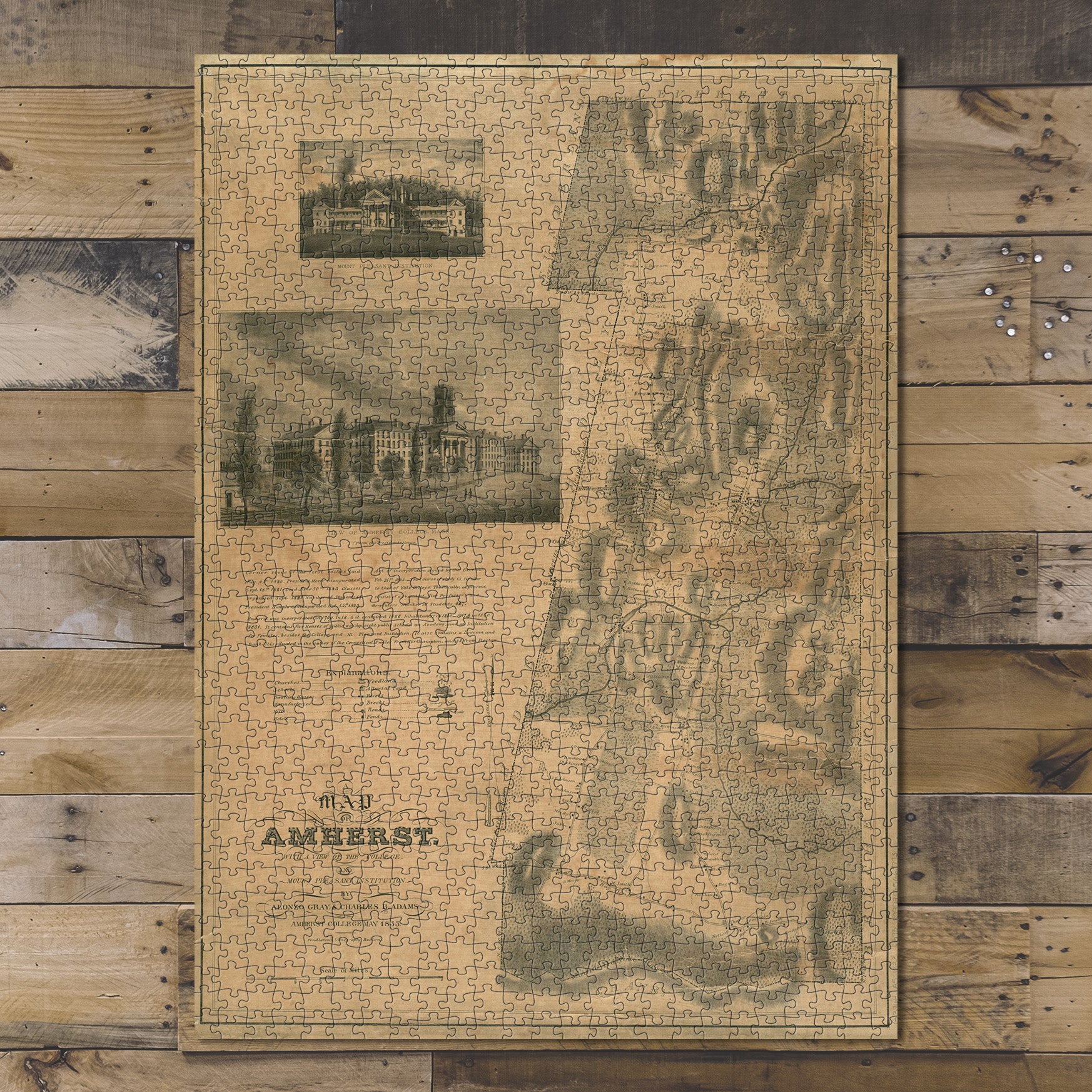 1000 Piece Jigsaw Puzzle 1833 Map | Hampshire | Amherst | Amherst College 