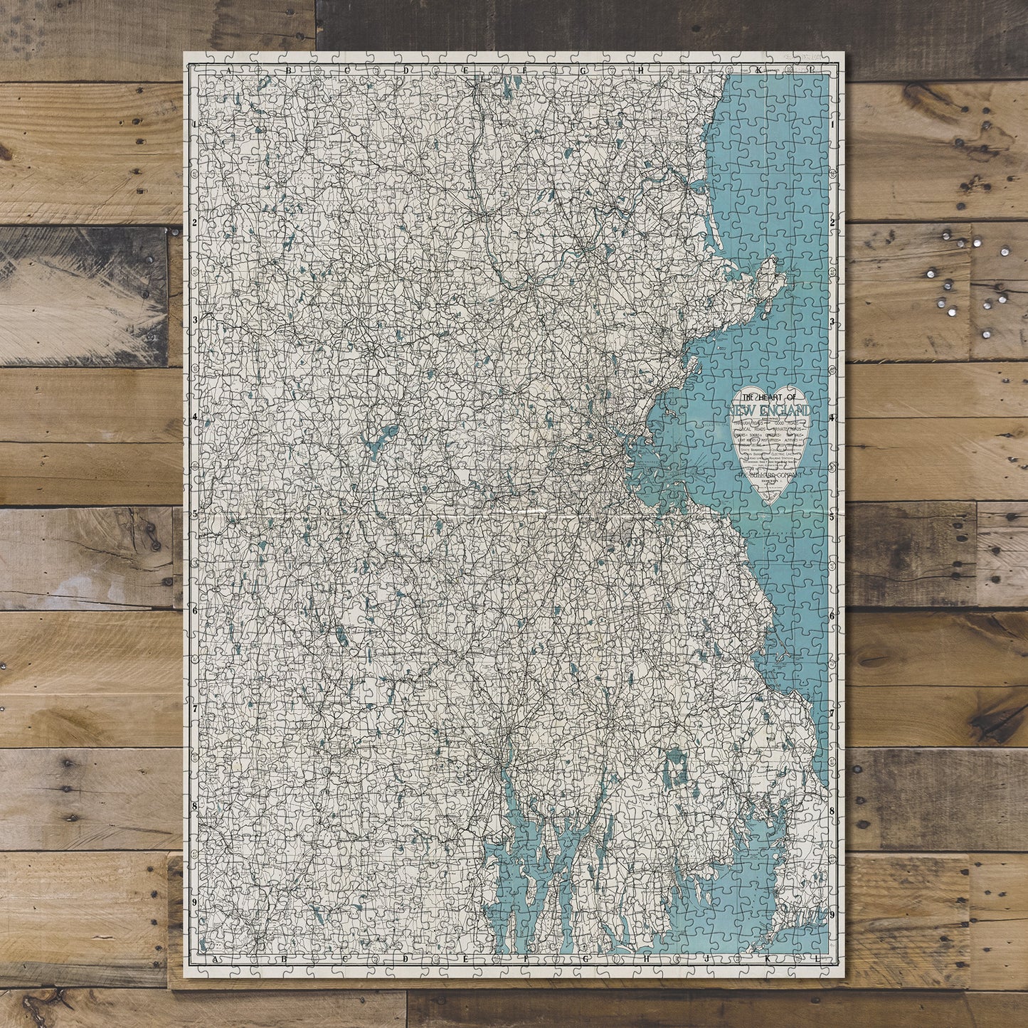 1000 Piece Jigsaw Puzzle ca. 1911 Map | The heart of New England Relief shown 