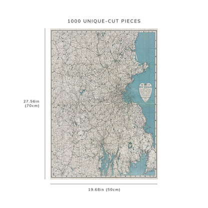 1000 Piece Jigsaw Puzzle: ca. 1911 Map | The heart of New England Relief shown