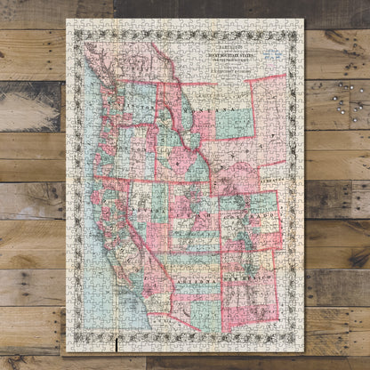 1000 Piece Jigsaw Puzzle 1866 Map | Map of the Rocky Mountain states and the Pacific 