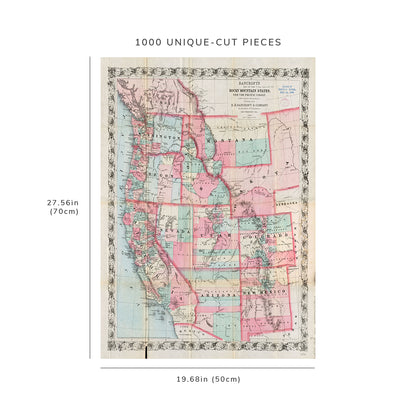 1000 Piece Jigsaw Puzzle: 1866 Map | Map of the Rocky Mountain states and the Pacific