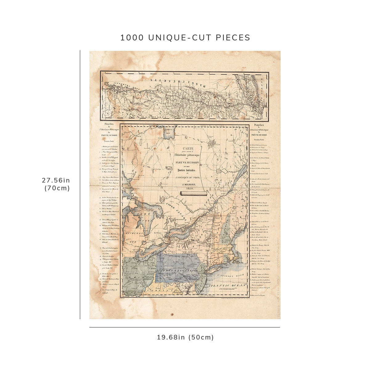 1000 Piece Jigsaw Puzzle: 1828–1829 Map Hudson River Carte pour servir a? l'itine?raire