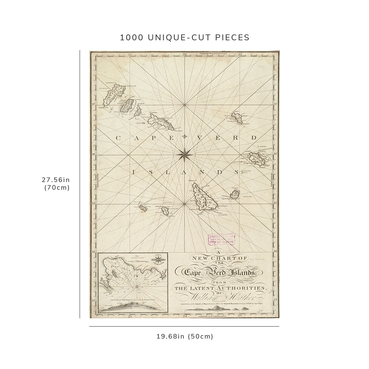 1000 Piece Jigsaw Puzzle: 1805 Map Cape Verde A new chart of the Cape Verd Islands