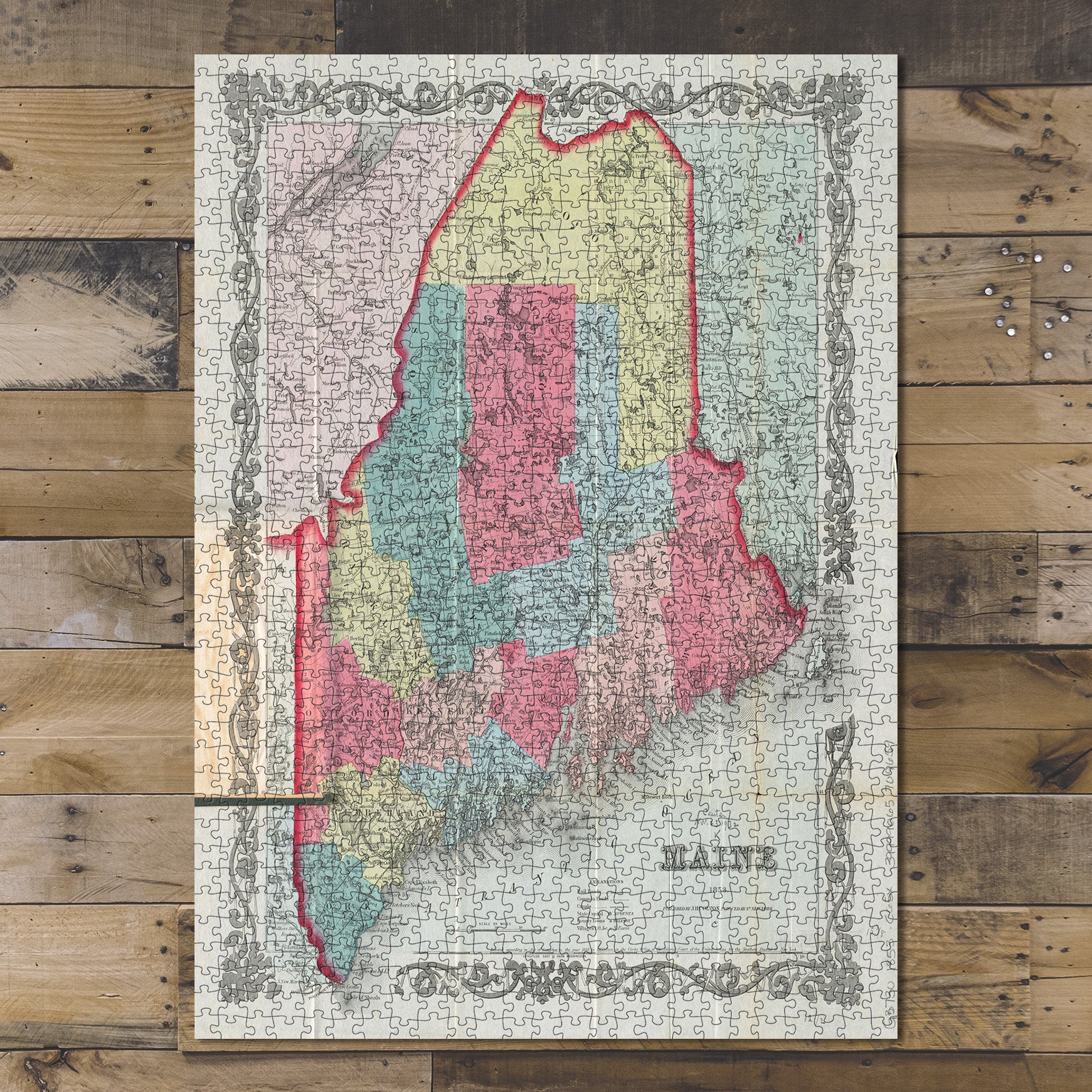 1000 Piece Jigsaw Puzzle 1853 Map | Map of Maine Relief shown by hachures
