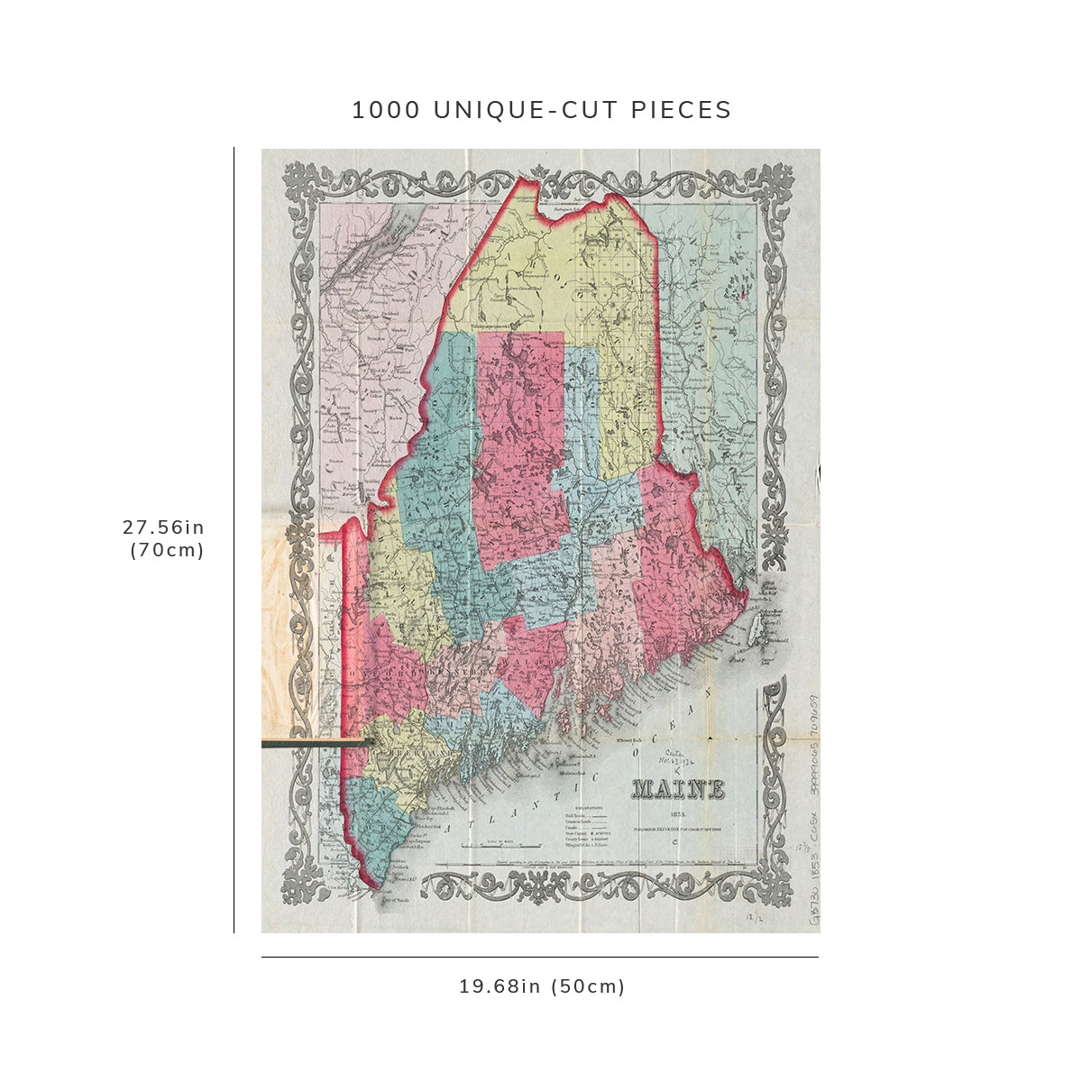 1000 Piece Jigsaw Puzzle: 1853 Map | Map of Maine Relief shown by hachures