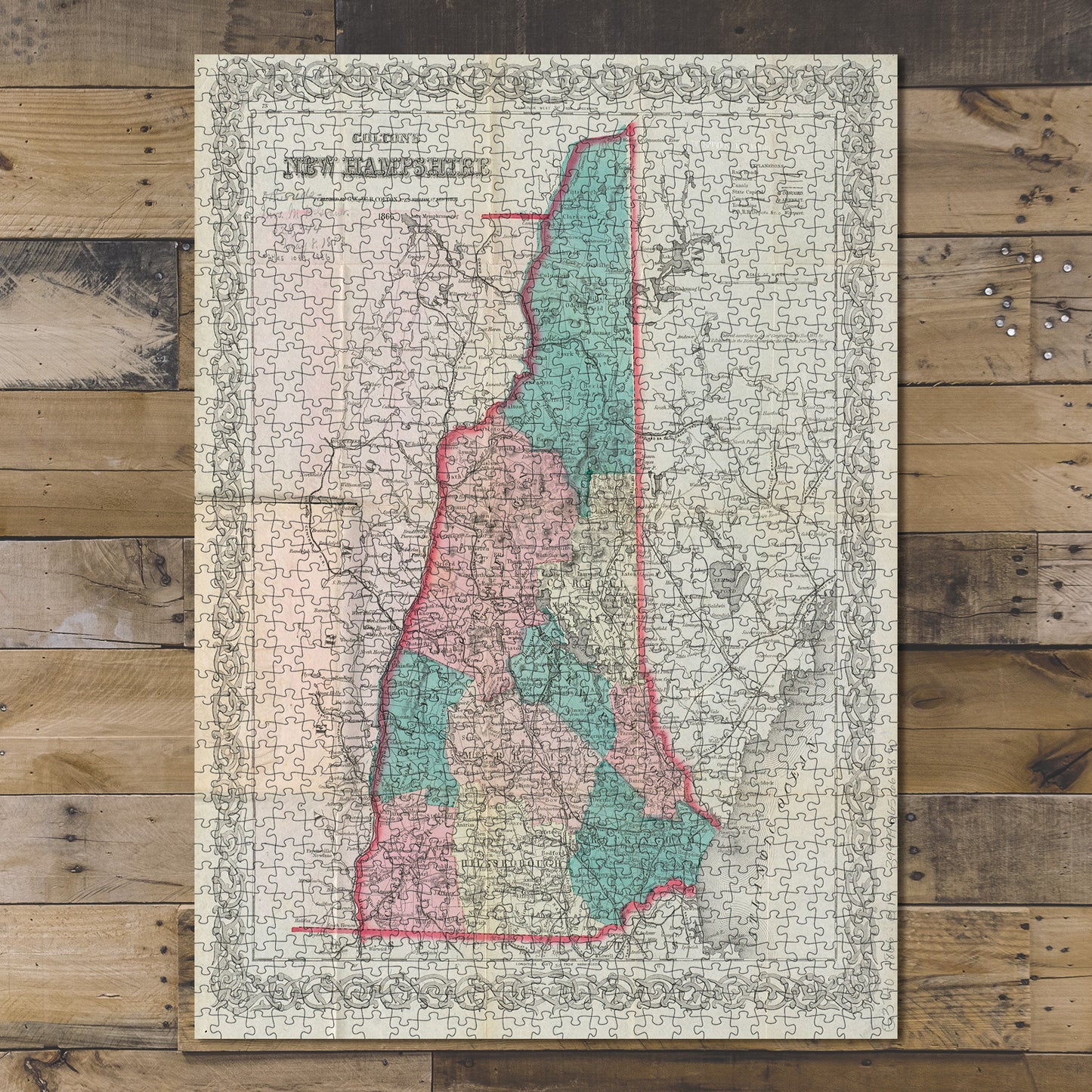 1000 Piece Jigsaw Puzzle 1866 Map New Hampshire Colton's New Hampshire map