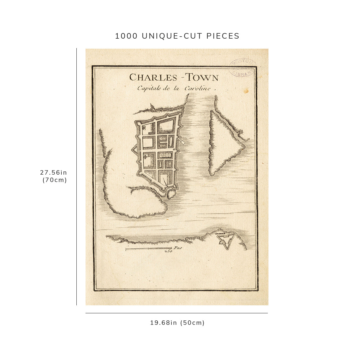 1000 Piece Jigsaw Puzzle: 1755 Map South Carolina | Charleston | Charleston Charles-town