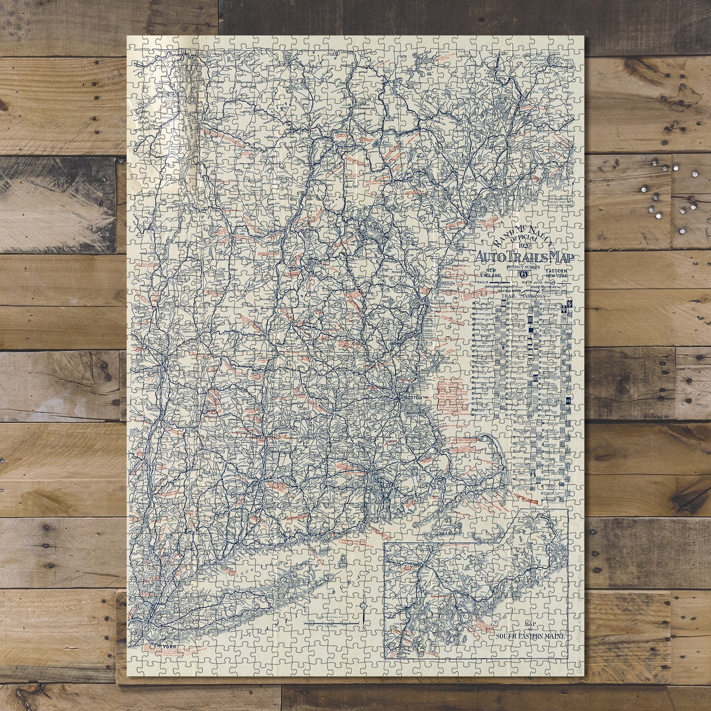 1000 Piece Jigsaw Puzzle 1920 Map New England | New York Rand McNally official 1920 