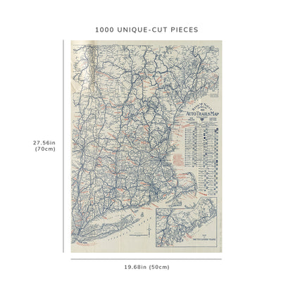 1000 Piece Jigsaw Puzzle: 1920 Map New England | New York Rand McNally official 1920