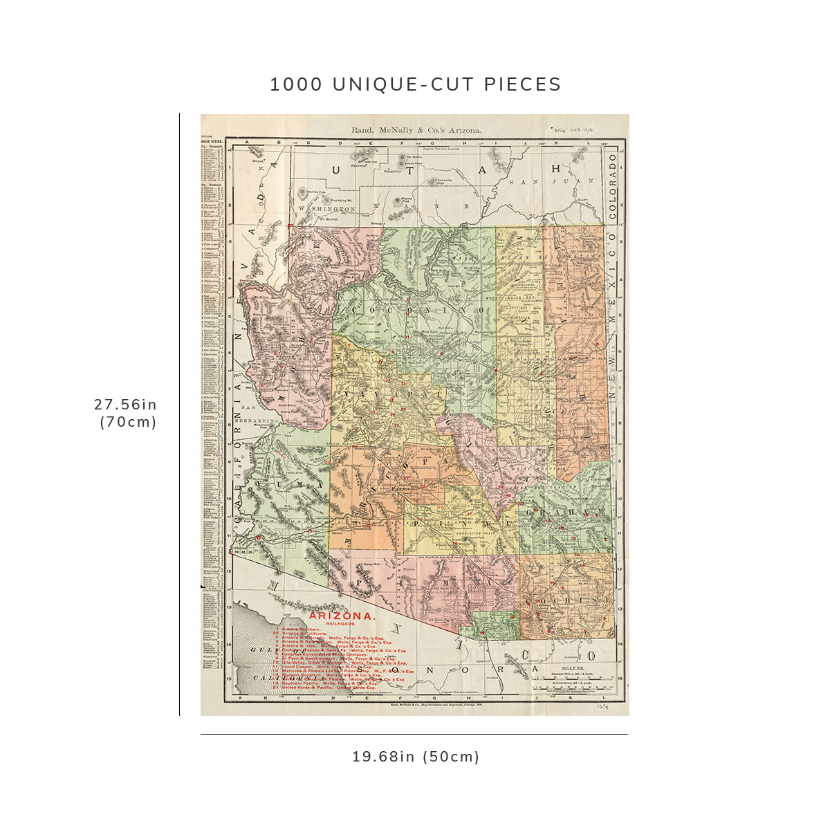 1000 Piece Jigsaw Puzzle: 1906 Map Arizona Rand, McNally & Co.'s Arizona Rand McNally