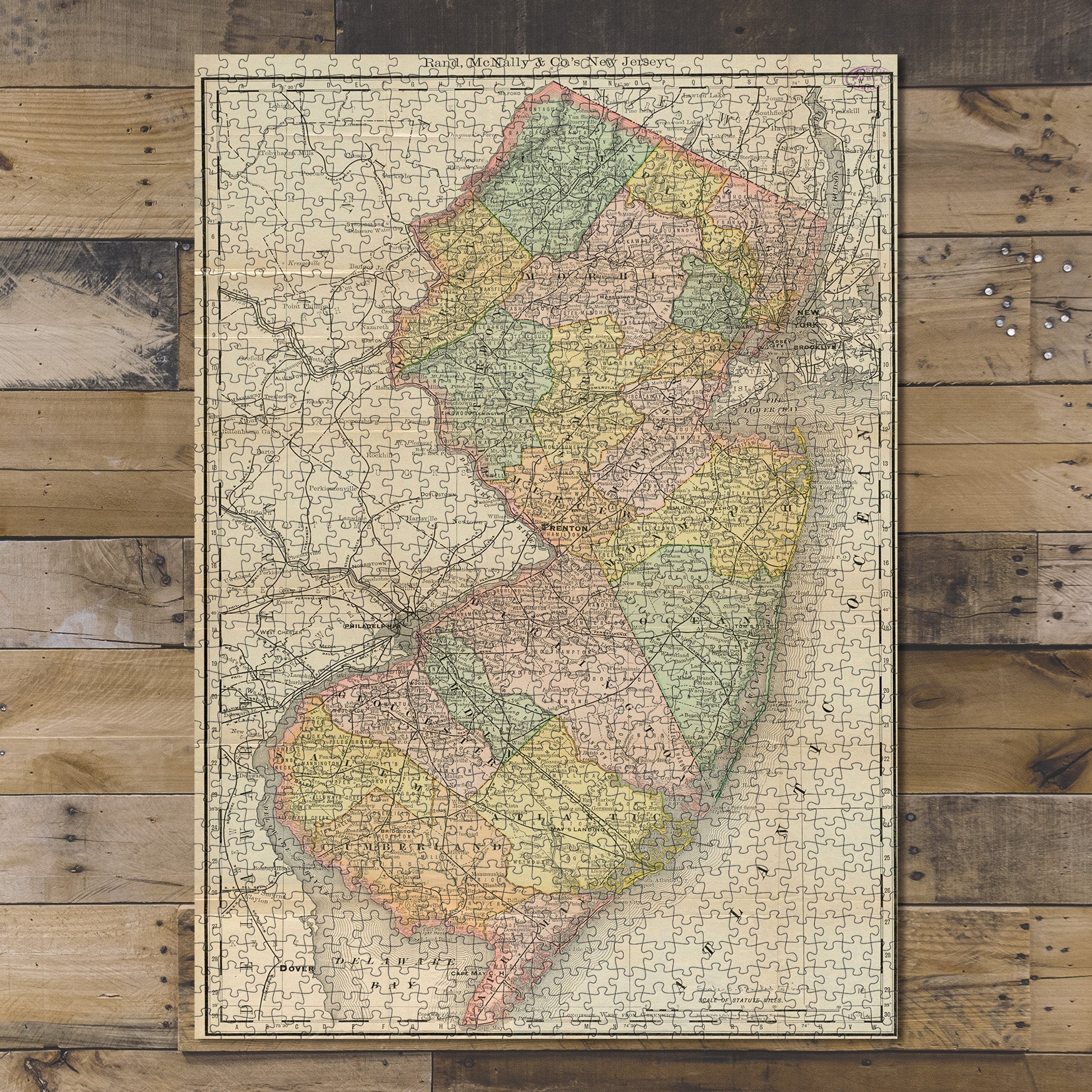 1000 Piece Jigsaw Puzzle 1889 Map New Jersey Rand, McNally & Co.'s New Jersey 