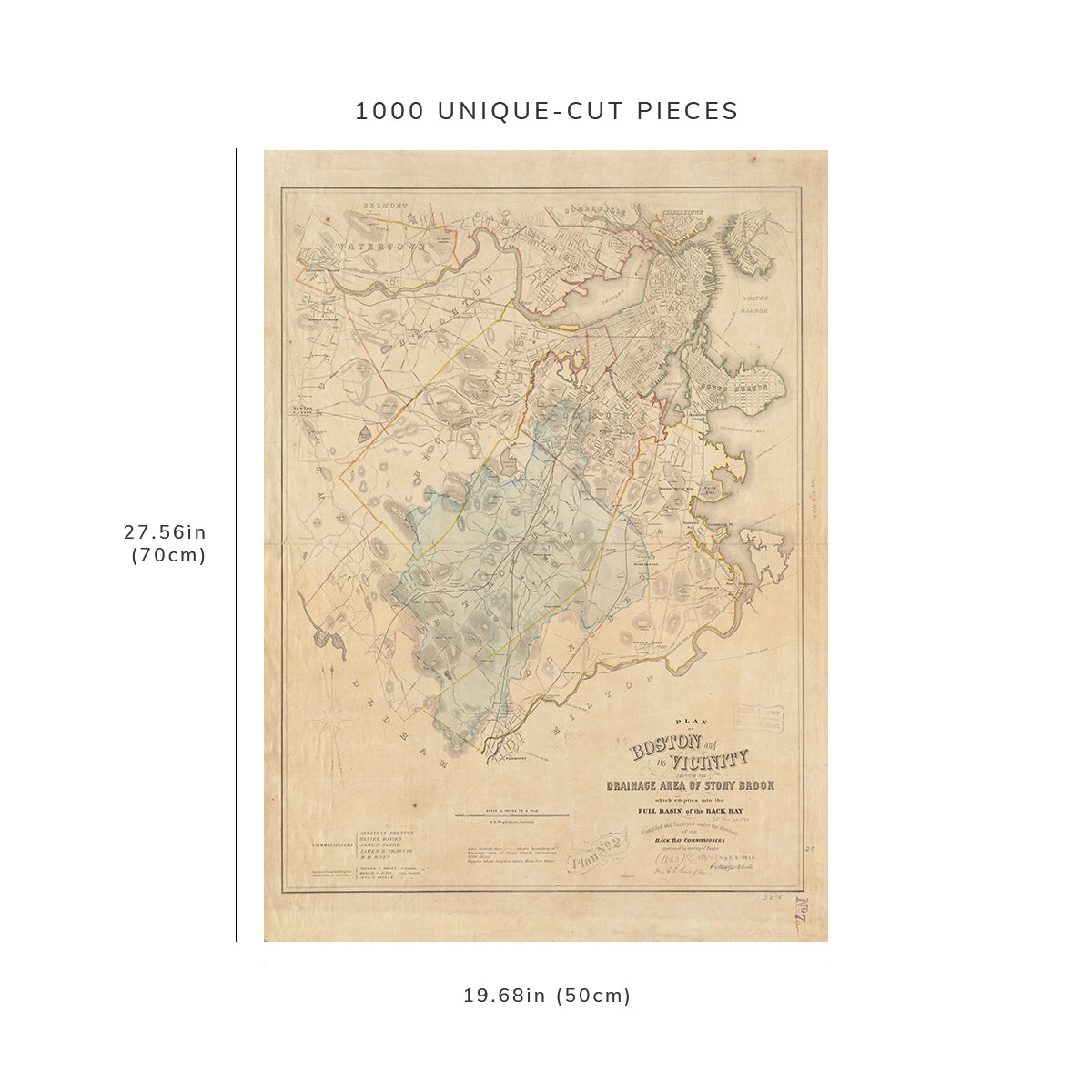 1000 Piece Jigsaw Puzzle: 1863 Map Plan of Boston and its vicinity
