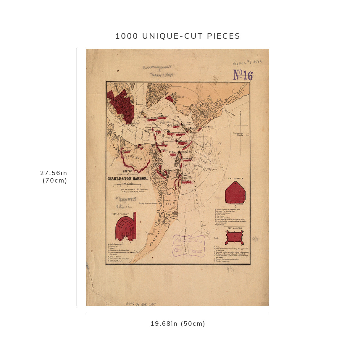 1000 Piece Jigsaw Puzzle: 1860–1869 Map South Carolina | Charleston | Charleston Harbor