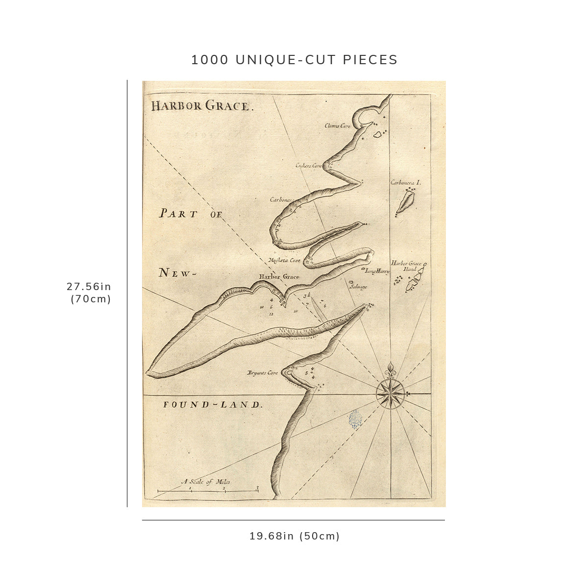 1000 Piece Jigsaw Puzzle: 1737 Map | Harbor Grace Depth shown by soundings