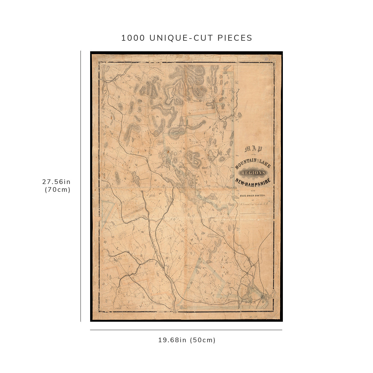 1000 Piece Jigsaw Puzzle: 1852 Map New Hampshire of the mountain and lake regions