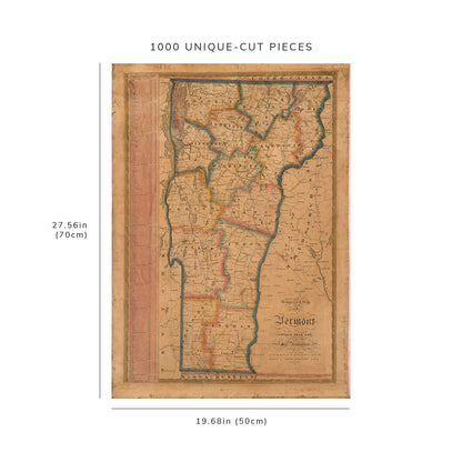 1000 Piece Jigsaw Puzzle: 1834 Map Vermont An improved of Vermont