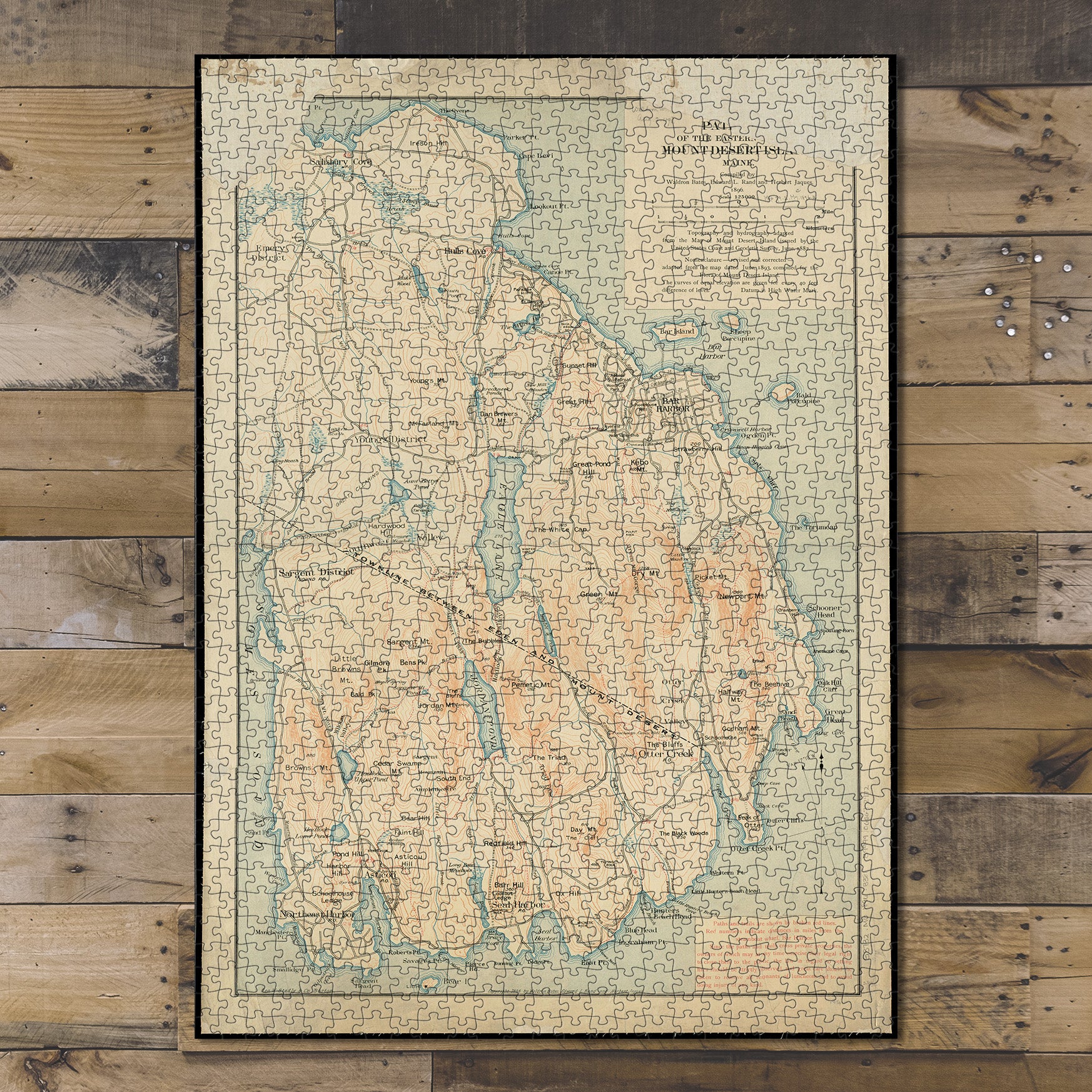 1000 Piece Jigsaw Puzzle 1896 Map Maine | Hancock | Mount Desert Island Path 