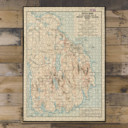 1000 Piece Jigsaw Puzzle 1901 Map Maine | Hancock | Mount Desert Island Path 