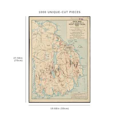1000 Piece Jigsaw Puzzle: 1901 Map Maine | Hancock | Mount Desert Island Path