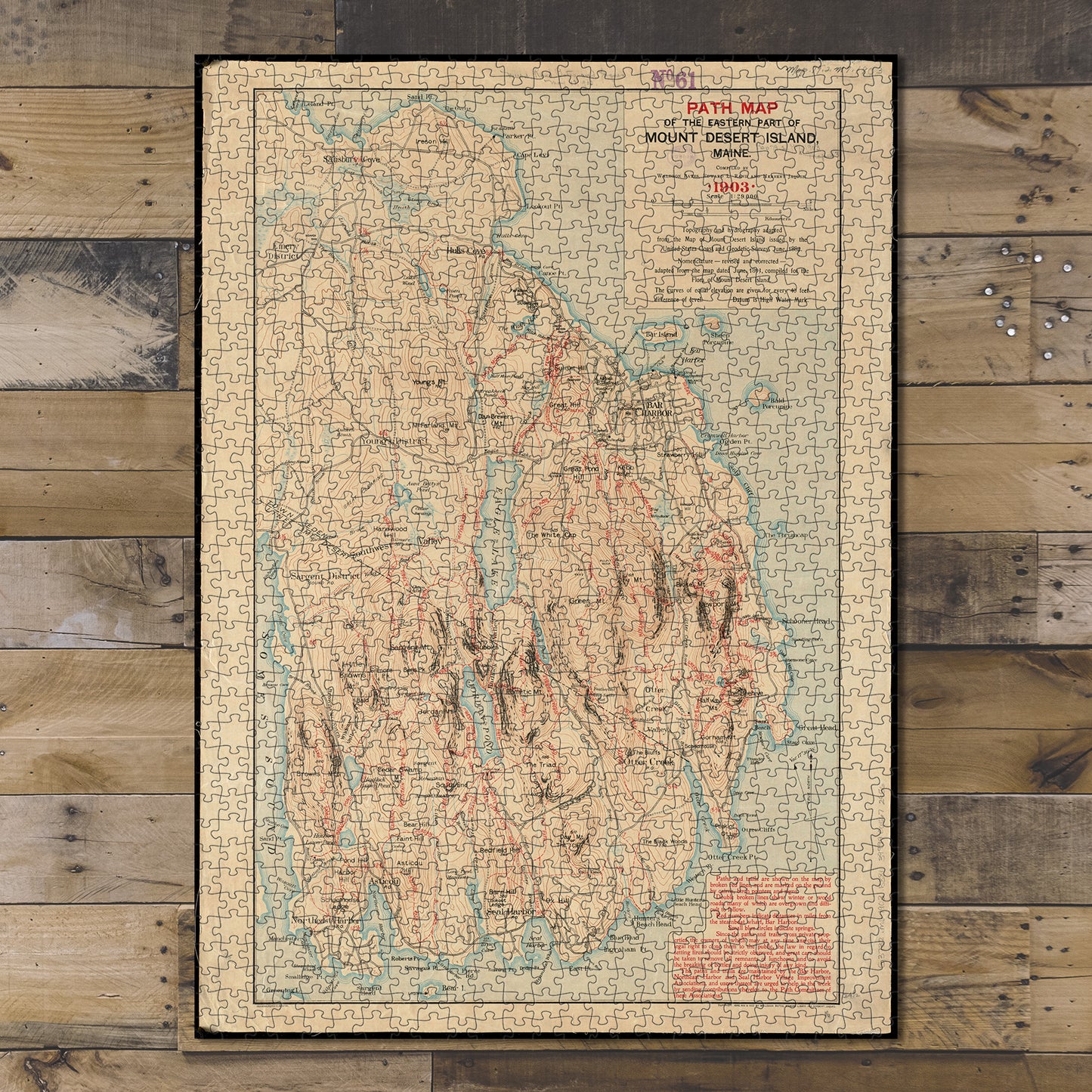 1000 Piece Jigsaw Puzzle 1903 Map Maine | Hancock | Mount Desert Island Path 
