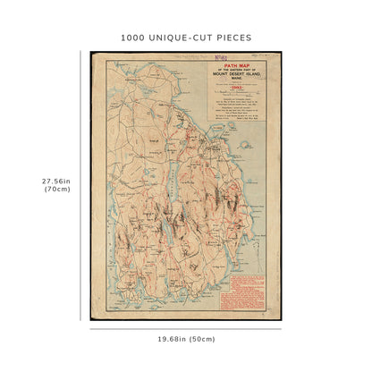 1000 Piece Jigsaw Puzzle: 1903 Map Maine | Hancock | Mount Desert Island Path