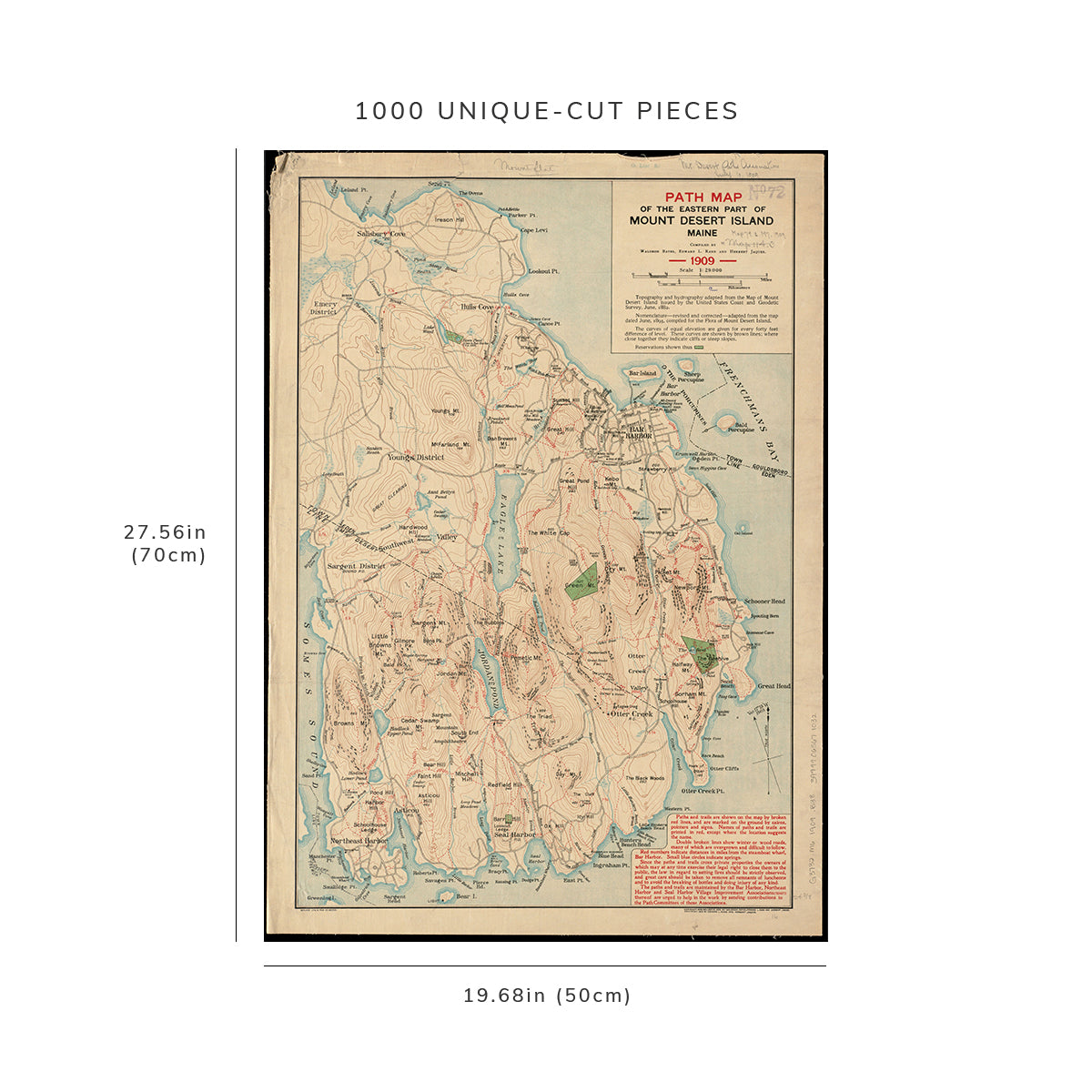 1000 Piece Jigsaw Puzzle: 1909 Map Maine | Hancock | Mount Desert Island