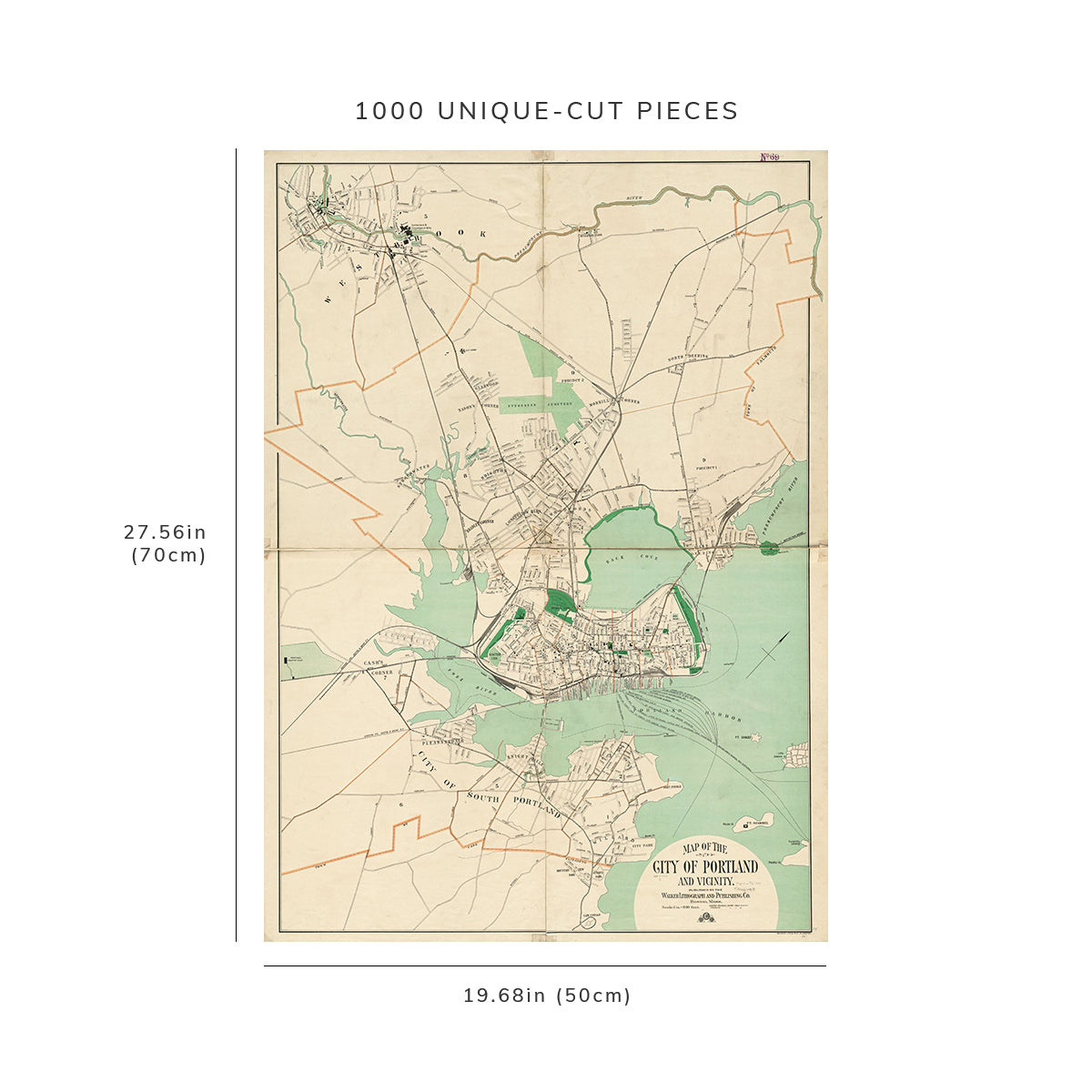 1000 Piece Jigsaw Puzzle: 1906 Map Maine | Cumberland | Portland of the city of Portland