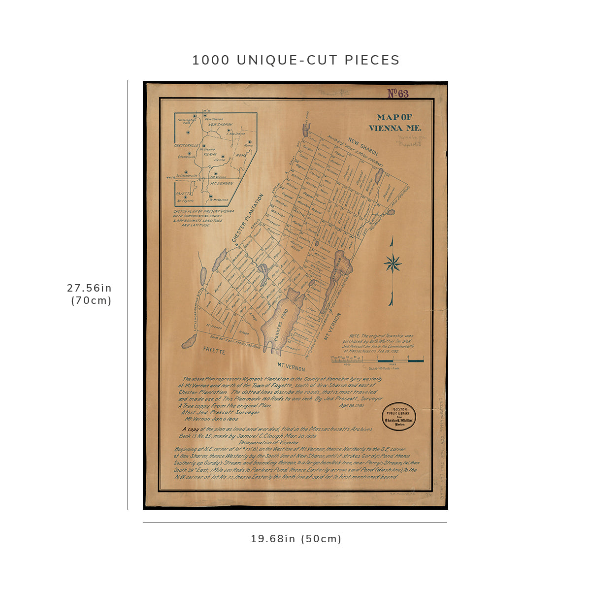 1000 Piece Jigsaw Puzzle: 1905 Map Maine | Kennebec | Vienna of Vienna, Me Inset Sketch