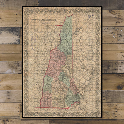 1000 Piece Jigsaw Puzzle 1855 Map | New Hampshire Prime meridians Greenwich 