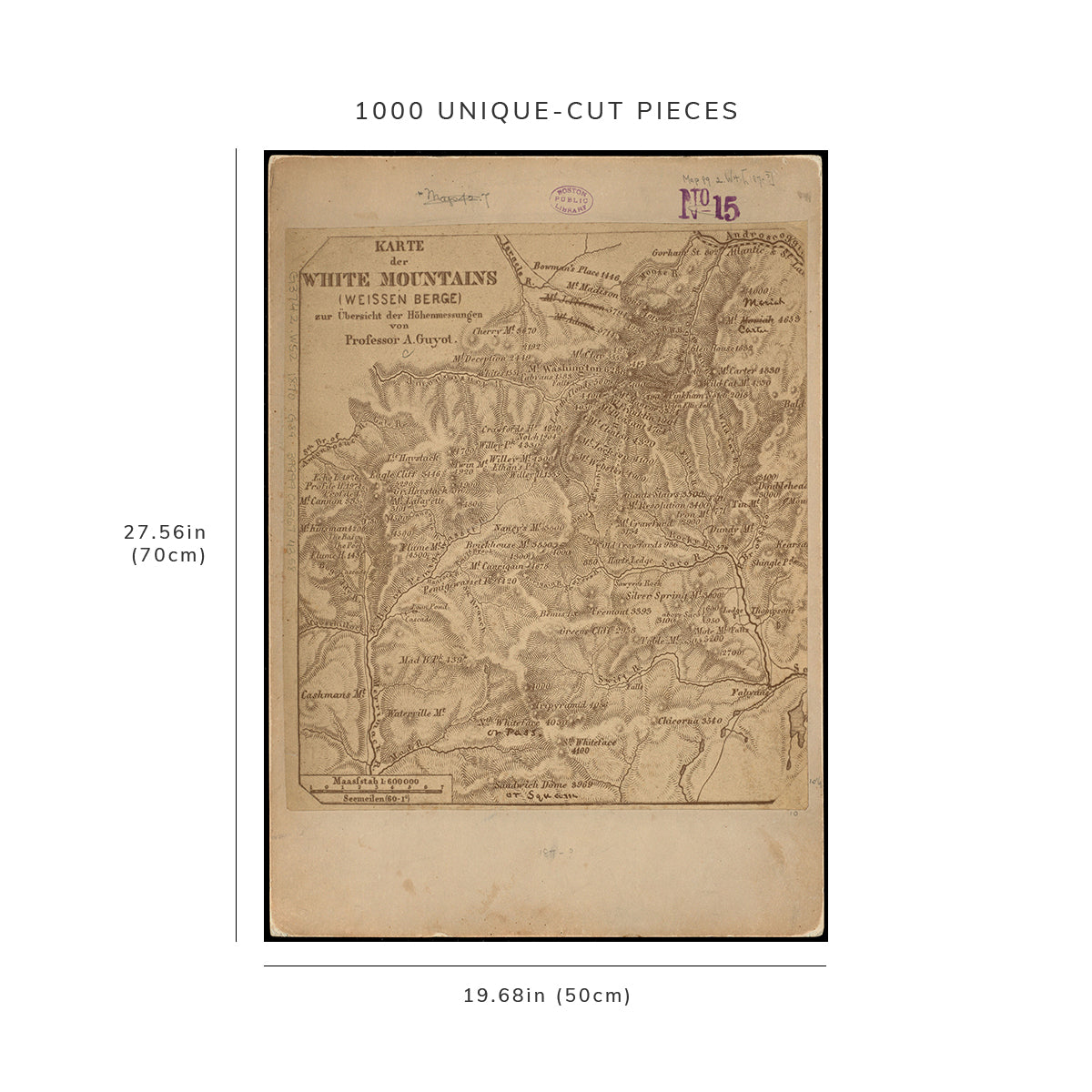 1000 Piece Jigsaw Puzzle: 1870–1879 Map New Hampshire | White Mountains | Karte