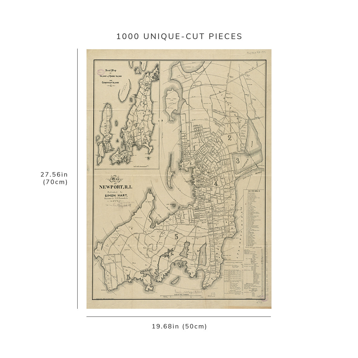 1000 Piece Jigsaw Puzzle: 1901 Map Rhode Island | Newport | Rhode Island of Newport, R.I
