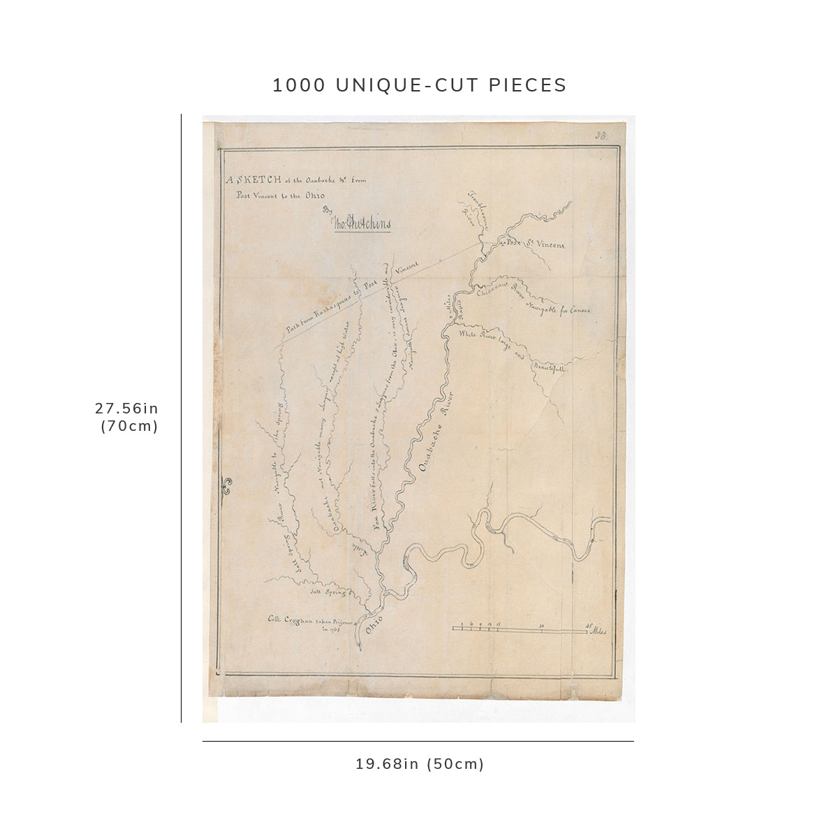 1000 Piece Jigsaw Puzzle: Map Wabash River A SKETCH of the Ouabache &c from Post Vincent