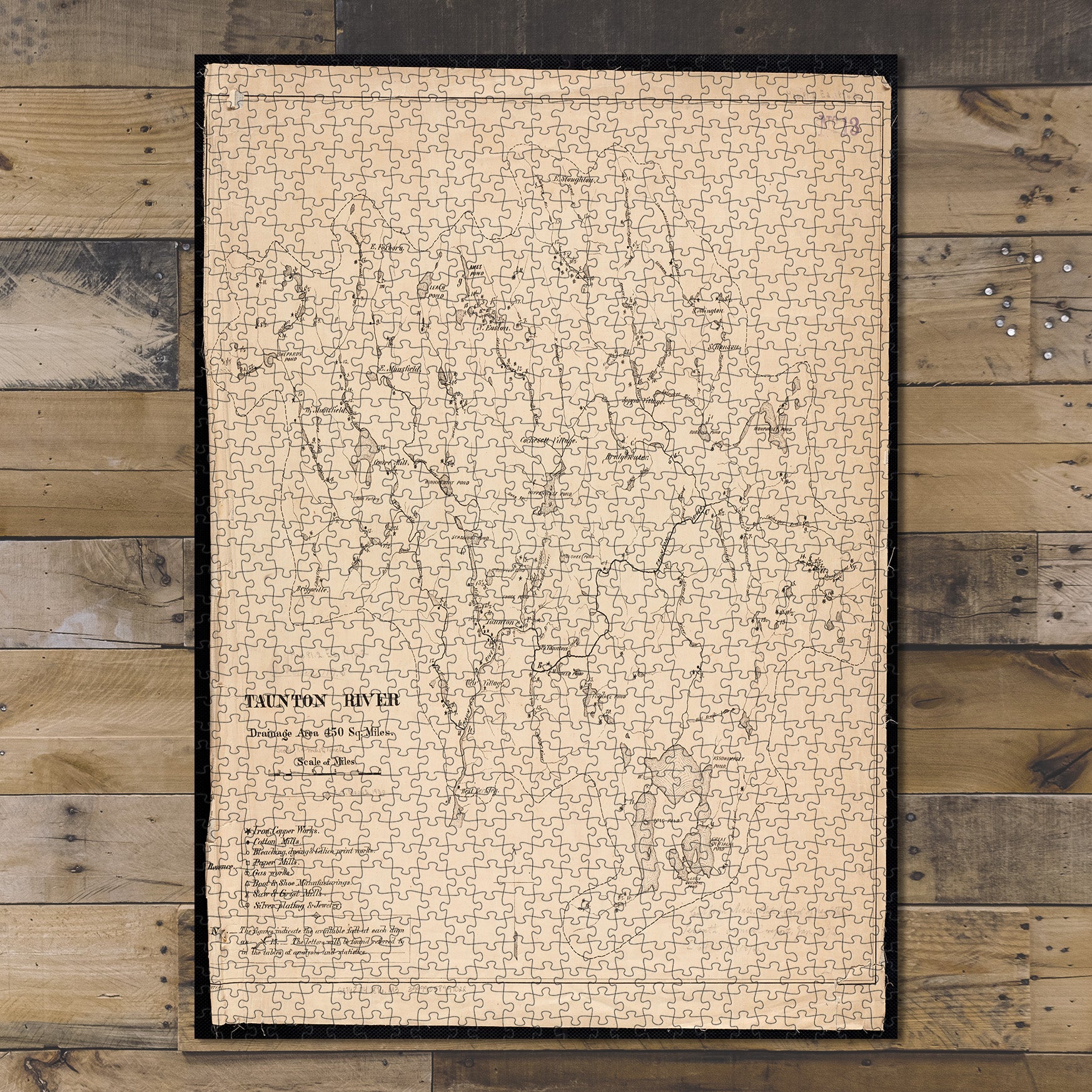 1000 Piece Jigsaw Puzzle 1876 Map | Taunton (river) | Taunton River drainage area 450 