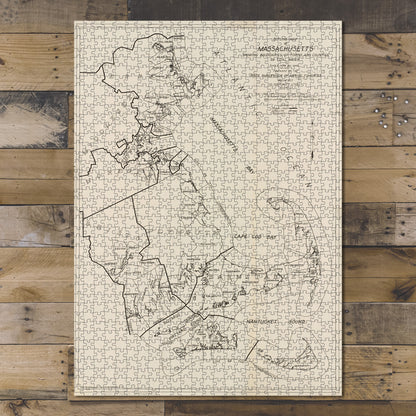 1000 Piece Jigsaw Puzzle 1932 Map Outline of Massachusetts showing aries of towns