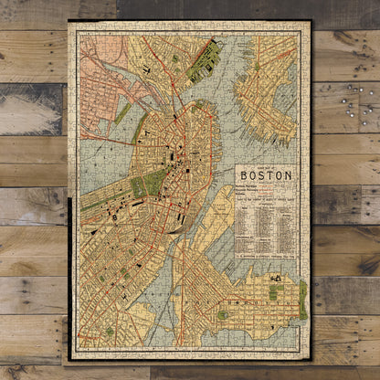 1000 Piece Jigsaw Puzzle 1900–1999 Map Guide of Boston Includes index to points