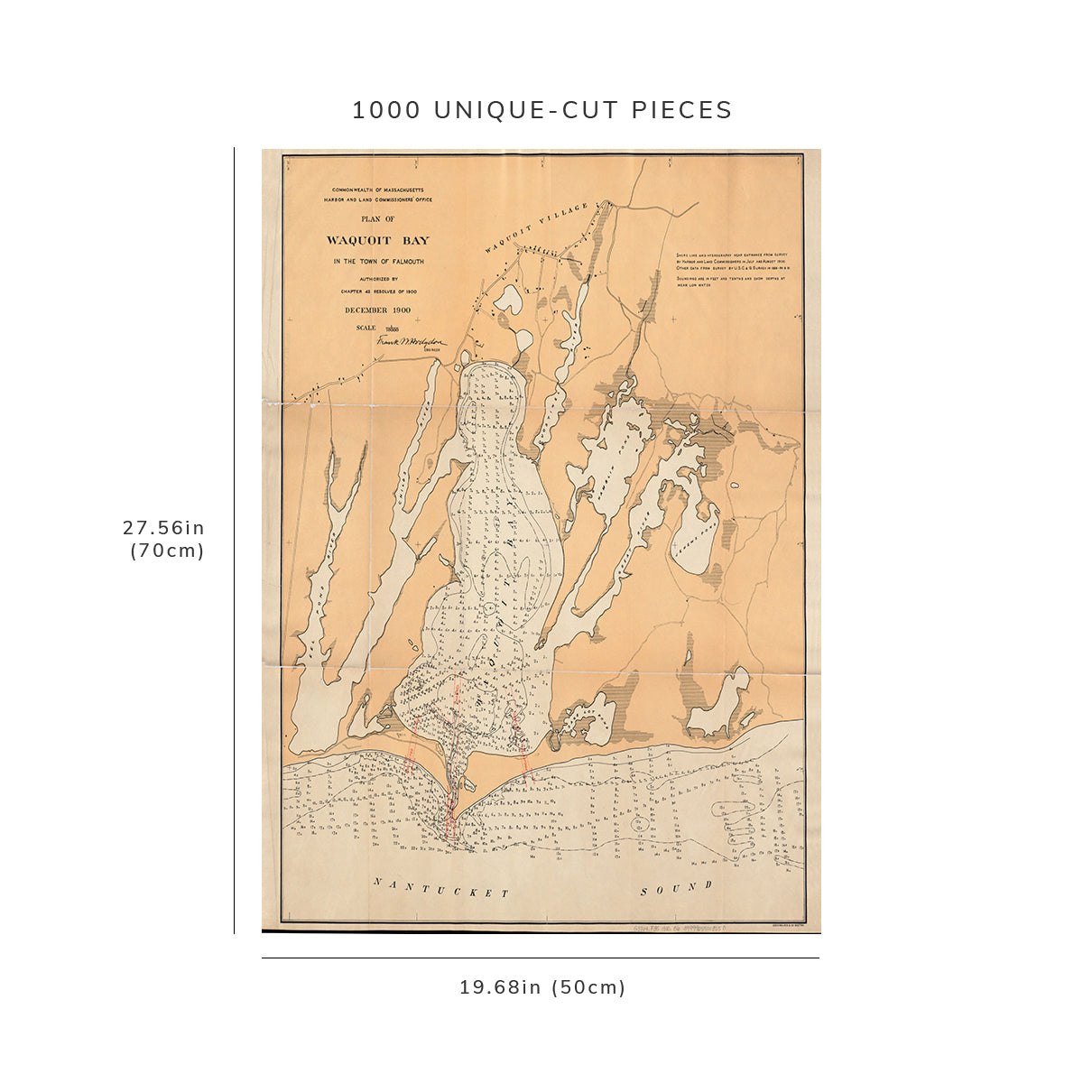 1000 Piece Jigsaw Puzzle: 1900 Map | Barnstable | Falmouth Plan of Waquoit Bay