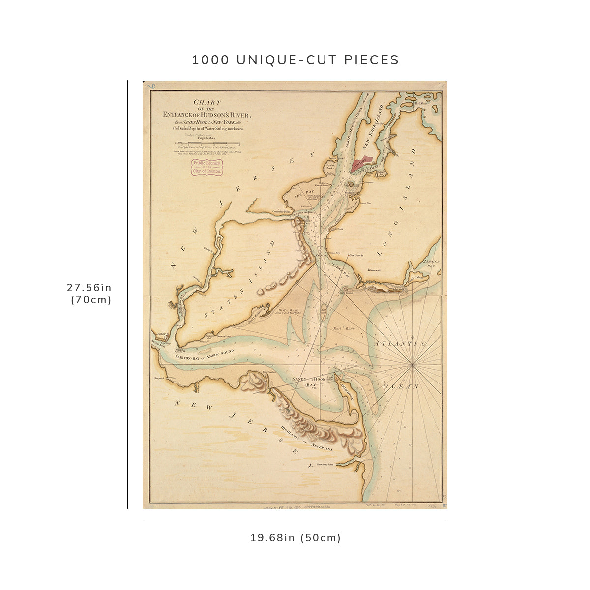 1000 Piece Jigsaw Puzzle: 1776 Map Hudson River Chart of the entrance of Hudson's River
