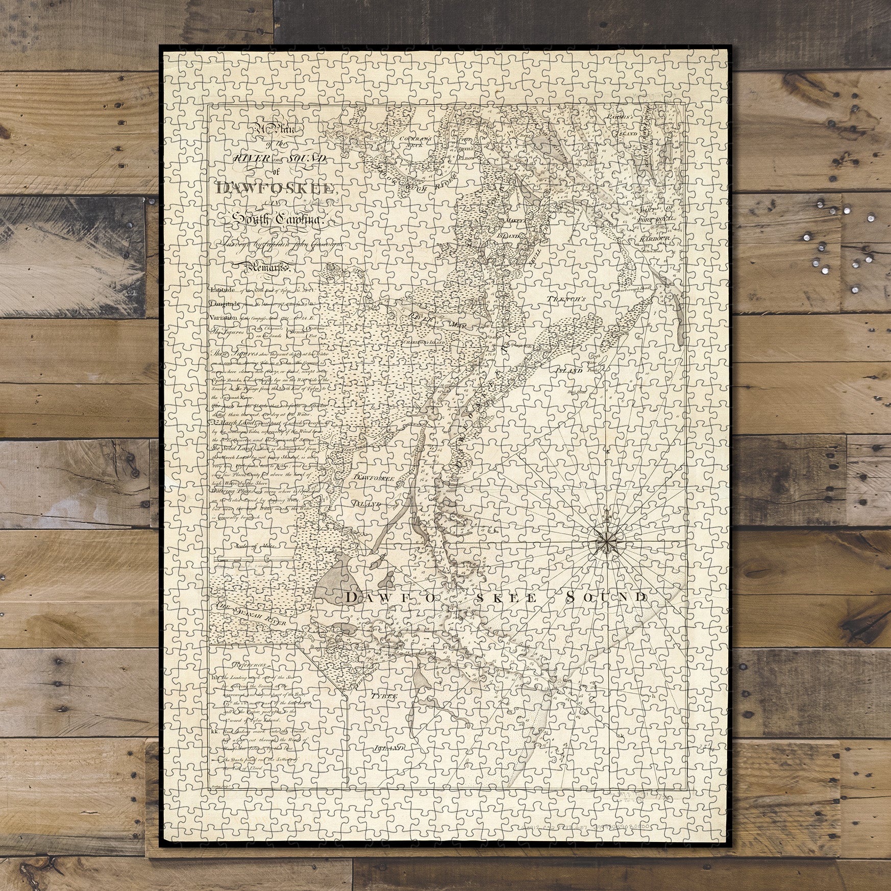 1000 Piece Jigsaw Puzzle 1773 Map South Carolina | Beaufort | Calibogue Sound (bay) 