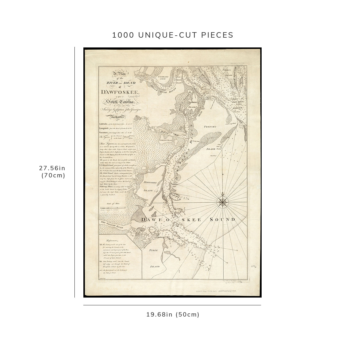 1000 Piece Jigsaw Puzzle: 1773 Map South Carolina | Beaufort | Calibogue Sound (bay)