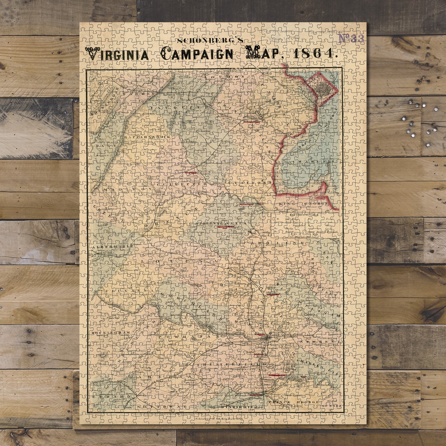 1000 Piece Jigsaw Puzzle 1864 Map Virginia Schonberg's Virginia campaign map, 1864 