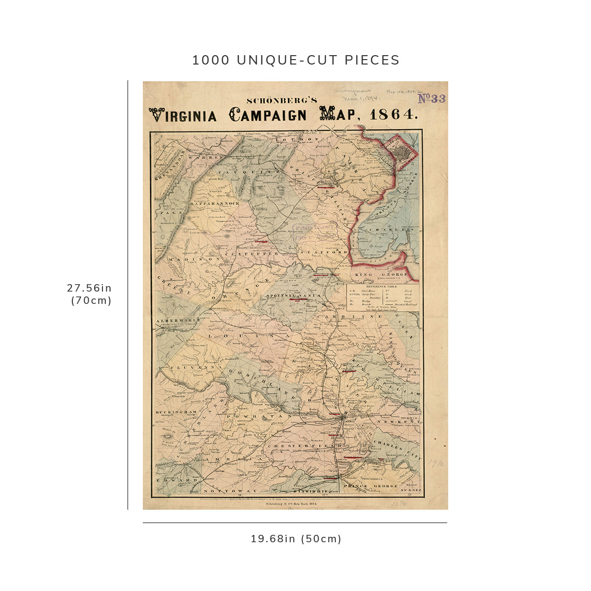 1000 Piece Jigsaw Puzzle: 1864 Map Virginia Schonberg's Virginia campaign map, 1864