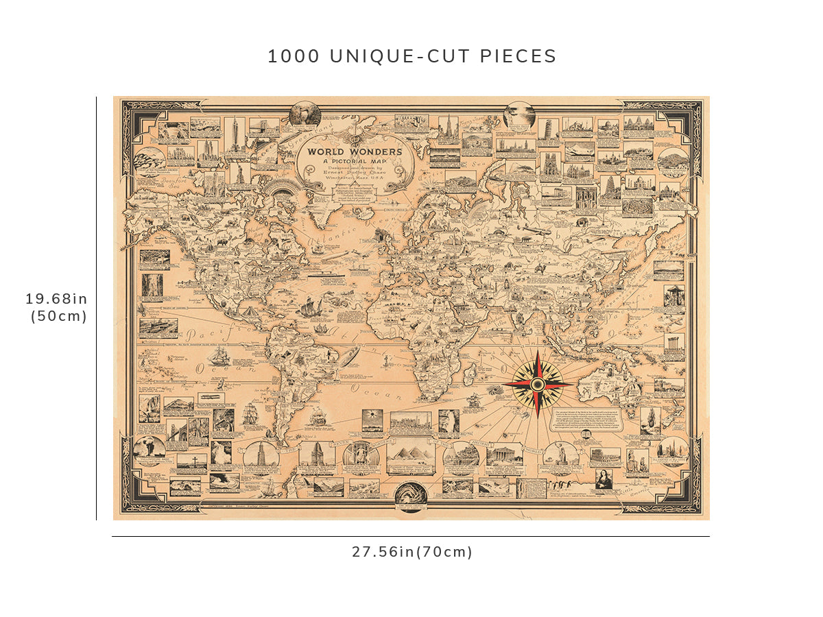 1000 piece puzzle - 1939 Map of World wonders | Jigsaw Puzzle Game for Adults | Fun Indoor Activity